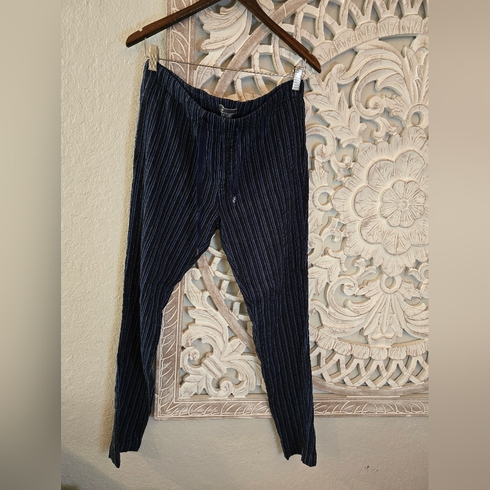 Vince Women's Linen Drawstring Waist Pants L Blue